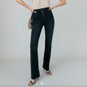 Reformation Peyton Zip Ultra High Rise Bootcut Jeans - size 27- black